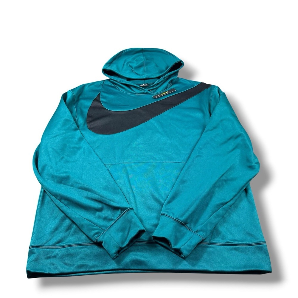 NWT Nike Sportswear Swoosh Teal/Black Dri-Fit Therma Pullover Hoodie Mens Size L